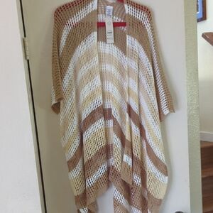 No Boundaries Soft Crocheted Sand Striped Swim Cover Up Beach Caftan L/XL NWT